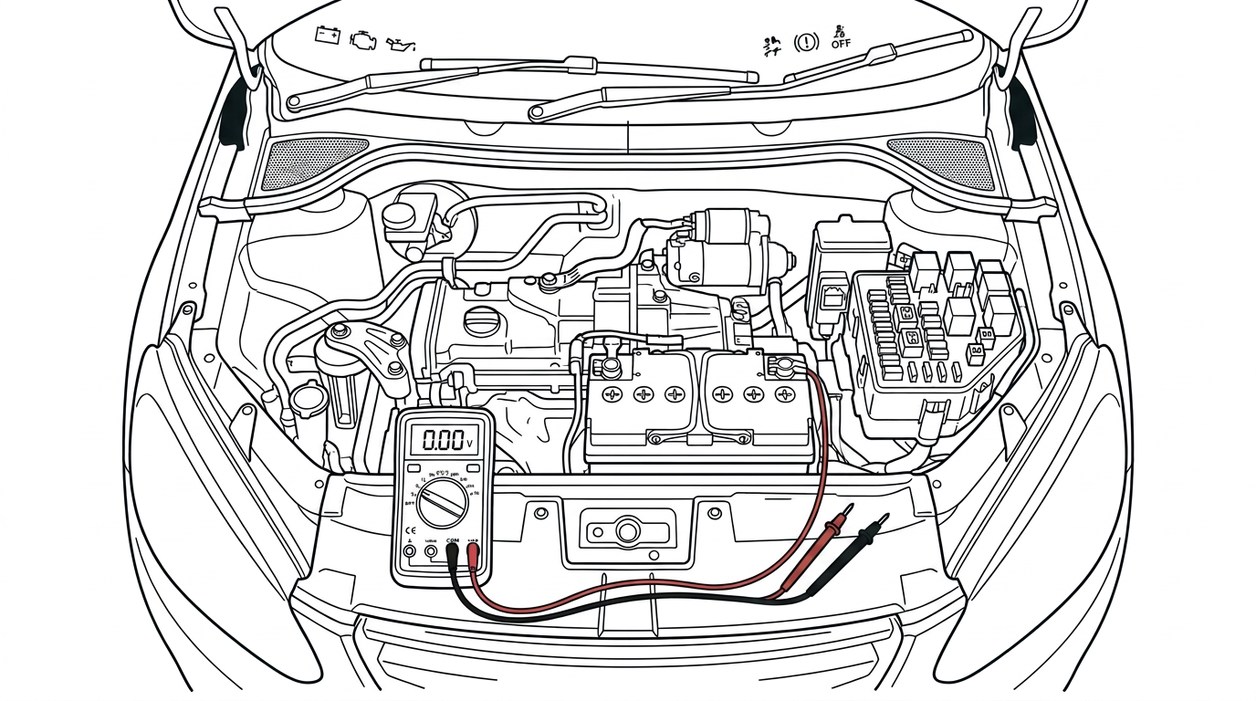 Engine bay with vehicle ignition turned on to activate the circuit under test.